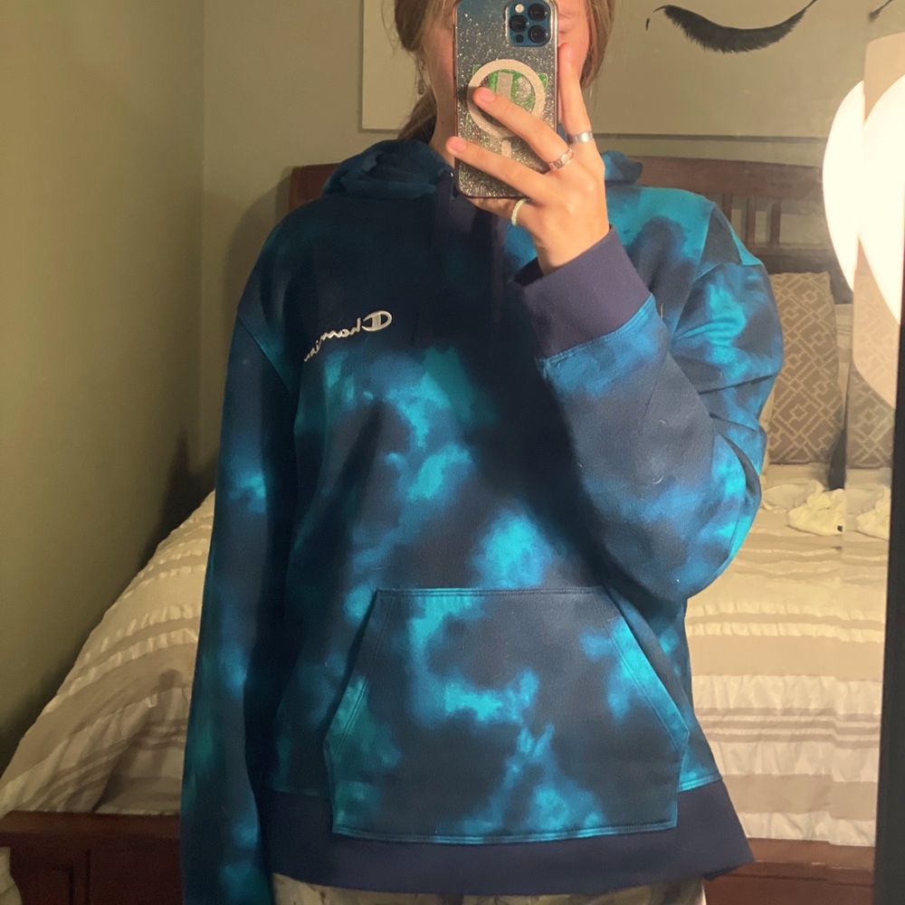 Champion Blue/Black Tie Dye Pull Over Hoodie